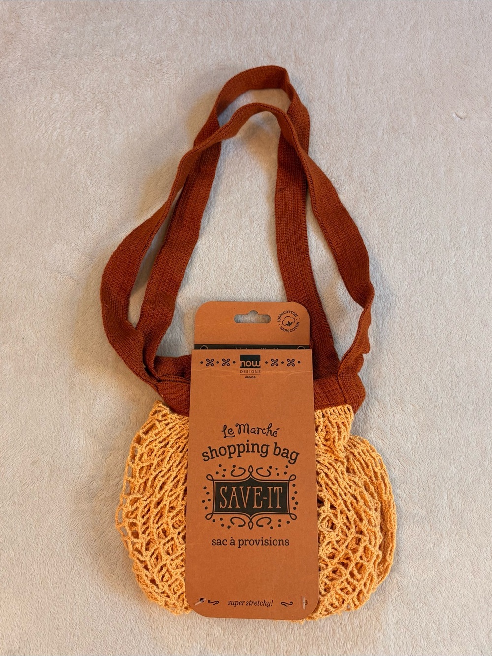 Reusable Cotton French String Tote with Rust Handles - Now Designs NWT